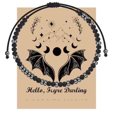 Imagem de MAOFAED Pulseira de código Morse inspirada na literatura para ela, Velaris City Bat Boy Fireheart Suriel Tea Co Bookish Gift, Small, obsidiana, Obsidiana