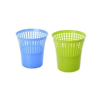 Imagem de Lixeira Lixeira redonda oca design plástico material adequado para sala de estar quarto banheiro lixo papel cesta azul/verde 7,5L Lixeira