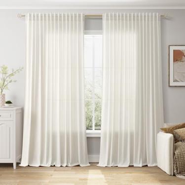 Imagem de Cortinas de janela grandes creme, filtro de luz, semitransparente, privacidade, cortina texturizada de linho para pátio, porta de vidro deslizante, cortinas rústicas extra largas para casa de fazenda