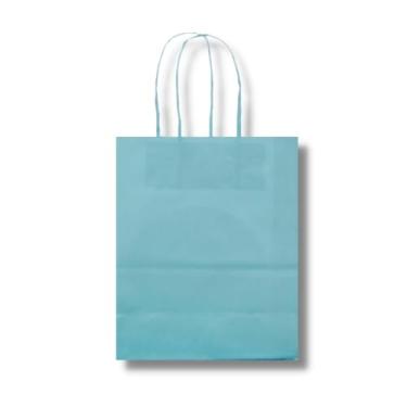Imagem de Kit 20 Sacolas Papel Azul Bebê 17,5x8,5x21,5cm Embalagem Presente Loja Boutique Lembrancinha Papelaria