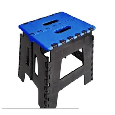 Imagem de Kit 2 Banquinhos Banqueta Dobrável De Plástico Até 100 Kg Resistente Para Viagem(2x Azul)