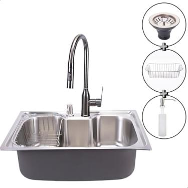 Imagem de SOFTINOX Kit Cozinha Completa Cuba Inox Estilo Morgana Premium 60x40 Acompanha Torneira Goumert Monocomando Com Extensor Ducha Luxo Inox Gun Metal Dispenser de 300ml e Válvula Americana