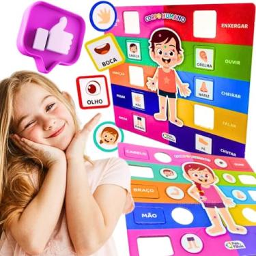 Imagem de Brinquedo Educativo Caça Figuras Conhecendo o Corpo Humano Quebra Cabeça jogo escolar infantil 4 anos pedagogico didatico recreativo educacional creche dia das crianças