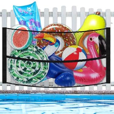 Imagem de DECOHS Rede de brinquedos para cerca à beira da piscina, rede de armazenamento flutuante para piscina, organizador de rede de malha elástica