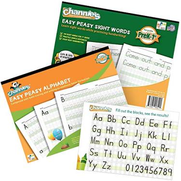 Imagem de Channie Easy Peasy Alphabet & Sight Words Workbooks. Pacote com 2. Blocos visuais melhoram a escrita perfeita! Pre-K – 1º, Tamanho 21,5" x 11"