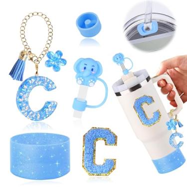 Imagem de AiScrofa Conjunto de acessórios de copo para copo stanley de 850 g 1134 g com alça, incluindo pingentes de iniciais, tampa de palha, bota, adesivo, tampa de silicone à prova de derramamento, decoração