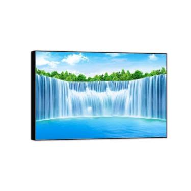 Imagem de MUHJDYC Paisagem quadros arte mural - cascata - natureza impressões em tela - moldura preta imagem decoração sala de estar moderna 120 x 80 cm