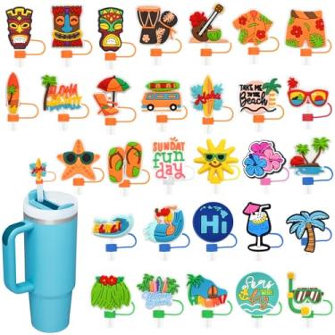 Imagem de Pacote com 30 tampas de palha Havaí para copos, 10 mm bonito topo de palha de verão para copos Stanley acessórios presentes para lembrancinhas de festa