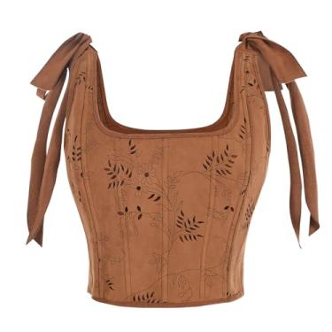 Imagem de Nuoqi Renaissance Corset Women Pirate Corset Top Floral Overbust Boned Bustier Bodice, Brown, XL