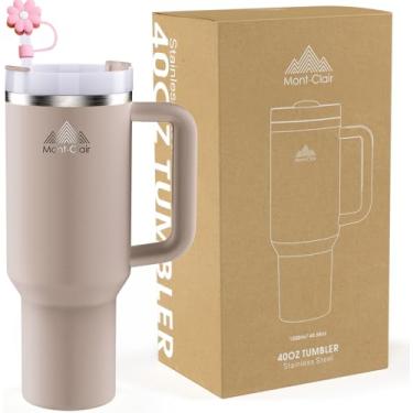 Imagem de Mont-Clair Copo de 1,134 g com canudo e tampa - Caneca de viagem isolada de aço inoxidável com alça - Caneca térmica de viagem para bebidas quentes e frias - Fria ou quente por 10 horas - Gelada por
