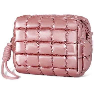 Imagem de Unilily Bolsa de cosméticos inchada para mulheres, Rosa pérola, Small, Bolsa de maquiagem acolchoada com zíper
