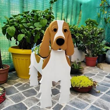 Imagem de JEAMZHU Pote Cocker Spaniel em forma de branco | Vasos fofos para suculentas e flores com orifícios de drenagem | Ideal para decoração interna, externa e de jardim | Presente para amantes de animais