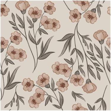 Imagem de UniGoos Papel de parede retrô marrom para descascar e colar papel de parede floral temporário papel de contato decorativo autoadesivo para armário de sala de estar decoração faça você mesmo 45 cm x