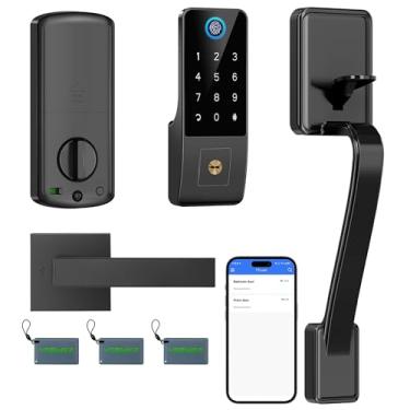 Imagem de YOSIMIKA Fechadura de porta inteligente com teclado – Fechadura de entrada sem chave para porta da frente, fechaduras inteligentes para porta da frente, controle de aplicativo, trava automática, fácil