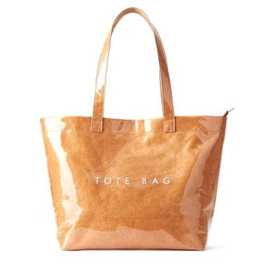 Imagem de KALIDI Sacola de PVC com zíper, bolsa de praia de papel kraft grande Hobo Carry All Travel Shopping Bolsa de ombro de plástico, Caqui, Large