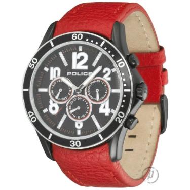 Imagem de Police Relógio masculino PL-12738JSBS/02B Theory pulseira de couro vermelho com mostrador preto