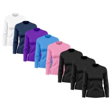 Imagem de Kit 8 Camisas Feminina Manga Longa Proteção Uv Dry Fit - Brás e Cia, P