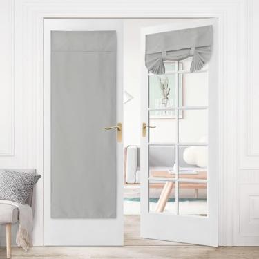 Imagem de Hiasan Cortina de porta francesa para escurecimento de sala de linho, privacidade, isolamento térmico, persiana e cortinas para quarto de vidro de luz lateral, L66 x C192 polegadas, 1 painel, cinza