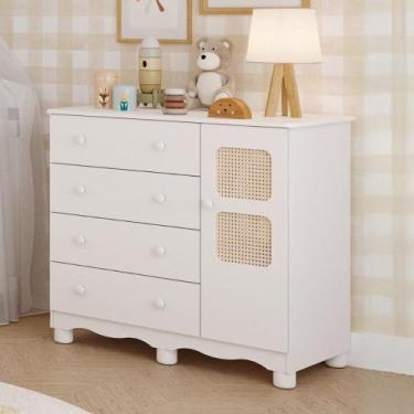 Imagem de Cômoda Infantil Telinha 1 Porta 4 Gavetas 100% MDF - Faura, Branco Bri