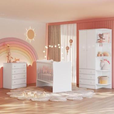 Imagem de Quarto Infantil Lua Encantada, Berço, Cômoda, Quarda Roupa Branco - Fb
