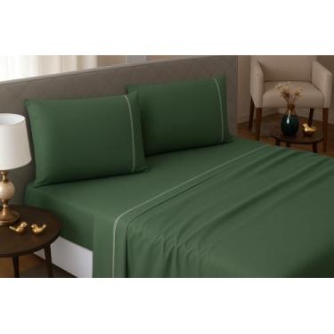 Imagem de Jogo de Lençol Casal 4 Peças 600 Fios Egípcio 100% Algodão – Fronhas e Lençol com Ponto Palito, Toque Macio e Acabamento Premium (Verde)