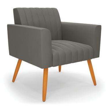 Imagem de Poltrona Viena Gomada Suede Grafite Pés Palito Castanho - D'rossi