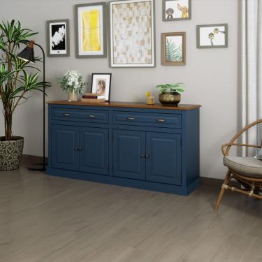 Imagem de Balcão Buffet Aparador 4 Portas 2 Gavetas Azul Farm House