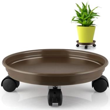Imagem de Sanbege Carrinho Para Plantas De Resina Com Rodas, Palete Redondo 11,6", Vasos (Marrom)