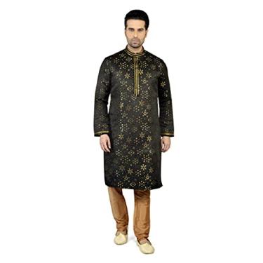 Imagem de Tathastu Conjunto de pijama kurta masculino de seda KP1153B-38 preto