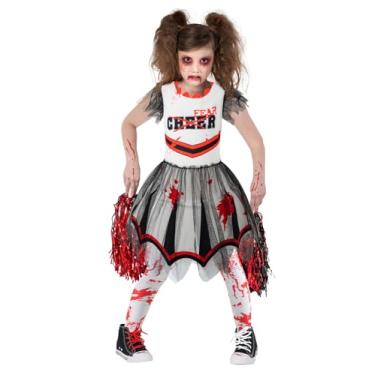 Imagem de MOMMY'S NEW MAN Girl Scary Zombie Bloody Cheerleader Black white Cheerleader Fearsome Skirt (5-6 Years)