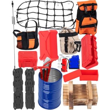 Imagem de hopsupRC Crawler Car Decoration for 1/10 Trx4 Trx6 Axia1 SCX10 Redcat,Mini Luggage Net/Simulation Package,Luggage,Wood Box,Shovel,Fuel Tanks,Recovery Board, Toolbox,Antennas,Fire Extinguisher,Blue