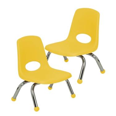 Imagem de Cadeira escolar empilhável de 20 cm, assento de estudante empilhável com pernas de aço cromado e deslizadores esféricos; para creche, pré-escola e escola em casa - amarelo (pacote com 2), 15407-YE