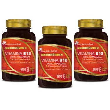 Imagem de Kit 3x Vegan Vitamina B12 + Ácido Fólico + Ferro 60 Cáps Flora Nativa