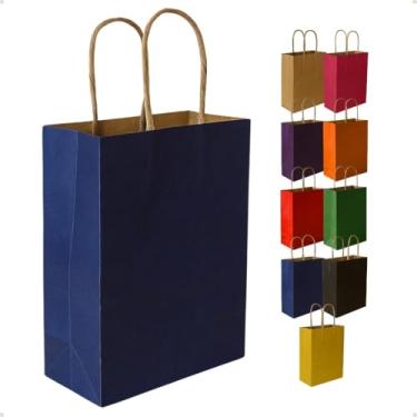 Imagem de Sacola de Presente de Papel Kraft Colorido 21,5x8,5x17,5cm(Azul Marinho,50 unidades)