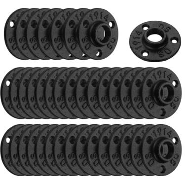 Imagem de Flange de piso preto antiferrugem de 1/5.1 cm, acessórios para tubos de ferro maleável Home TZH para estilo vintage industrial, flanges com furo rosqueado para projeto faça você mesmo/móveis/decoração