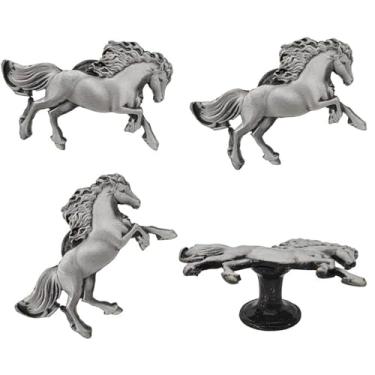 Imagem de Vivicap Puxador de cavalo exclusivo, 4 peças, puxador de furo único, armário de gaveta, guarda-roupa, cômoda, escritório, maçanetas de porta antigas, cor de estanho, em forma de animal, puxador retrô