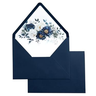 Imagem de PONATIA Envelopes A7 Euro Flap 50 peças, 13 x 19 cm para cartões de convite de casamento, cartões de presente de Natal, convites de acrílico, fotos (azul marinho)