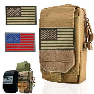 Imagem de BellaVitas Bolsa tática Molle pequena capa para notebook EDC, bolsa utilitária, bolsa de ferramentas, suporte para telefone com emblema da bandeira dos EUA