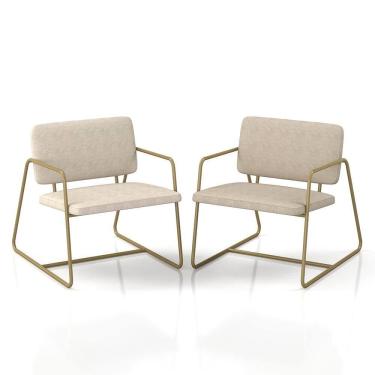 Imagem de Kit 2 Poltronas Estofadas Industrial Sintra Dourado/suede Bege - M.a