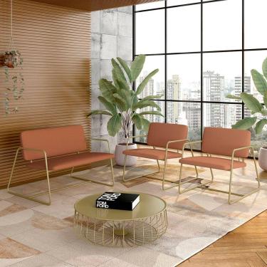 Imagem de Conjunto Namoradeira E Poltronas Sintra Industrial Dourado/terrac- M.a