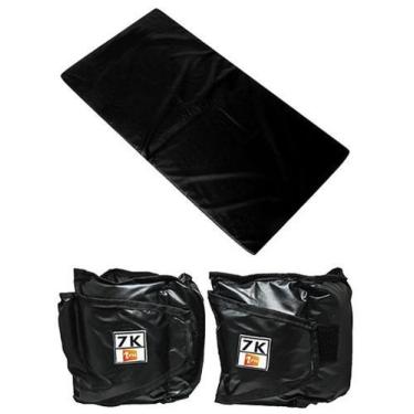Imagem de Kit Colchonete Preto + Par de Caneleira De Peso 7kgs - 1 Fit