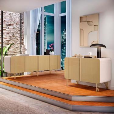 Imagem de Conjunto Buffets Sala de Estar Benvenuto/Saluti Pés Aço MDP/MDF Off Wh