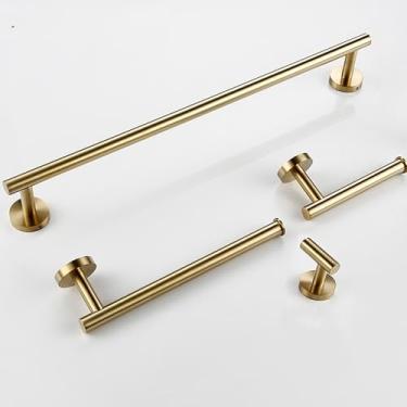 Imagem de Acessórios para banheiro multicoloridos - Suporte redondo para papel higiênico com suporte para toalha | Aço inoxidável, 3 peças, dourado escovado