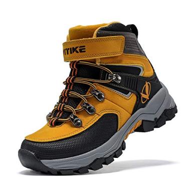 Imagem de Botas de caminhada infantis para meninos e meninas ao ar livre, tênis de caminhada e escalada confortável, antiderrapante, bota de caminhada de caminhada, sola de fivela de aço antiderrapante, 8112-black Yellow, 1 Little Kid