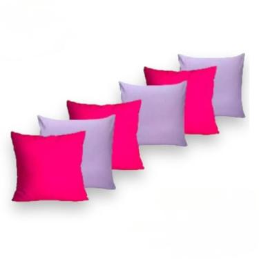 Imagem de capa almofada conjunto com 6 almofadas decorativas de peluche (cores sólidas) 45X45 cm sem enchimento capa para almofada (MIX_LILÁS&PINK)