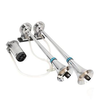 Imagem de Generic 2 Chifres de Ar de Trompete, Ajuste Universal Eficaz Em Aço Inoxidável Trein Air Horn Compact 150db Iate Alto para Carro (Prata)