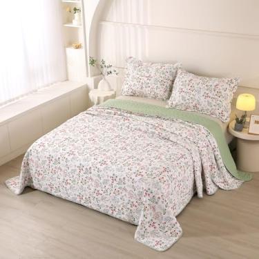 Imagem de WINLIFE Conjunto de cama Queen 100% algodão, floral, jardim botânico, flores, colchas reversíveis, com 2 fronhas para todas as estações, 3 peças (228 x 248 cm)