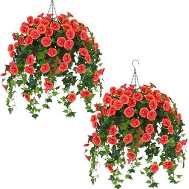 Imagem de Waipfaru Pacote com 2 unidades de decoração de outono – flores falsas de outono para plantadores ao ar livre, flores artificiais de mães falsas com cestos pendurados para enchimento de urna, decoração