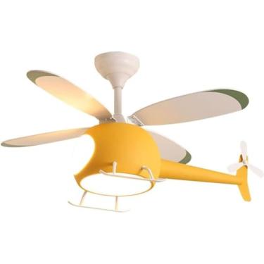 Imagem de Ventiladores De Teto Com Lâmpadas Ventilador De Teto De Aeronaves De Desenho Animado Com Luz Modelo De Helicóptero Lâmpada De Ventilador De Teto Com Controle Remoto Lustre De Tet, Yellow