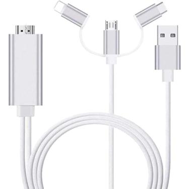 Imagem de Adaptador de cabo HDMI 3 em 1 espelho de tela de celular projetor/TV/monitor 1080p sincronização 3 em 1 compatível USB/Tipo-C/Lightning compatível com todos os aparelhos